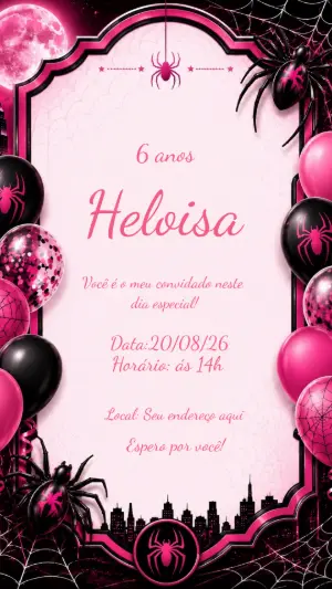 Convite de Aniversário Homem-Aranha Rosa Editável
