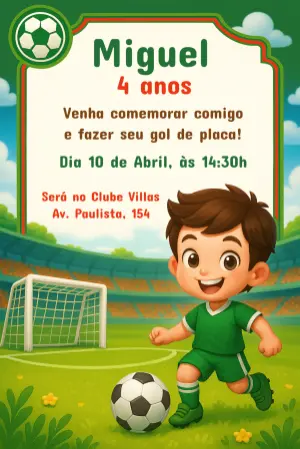 Convite Aniversário Futebol Menino para Editar Online