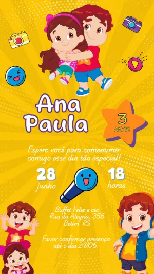 Convite de Aniversário Infantil JP e Maria Clara para Editar