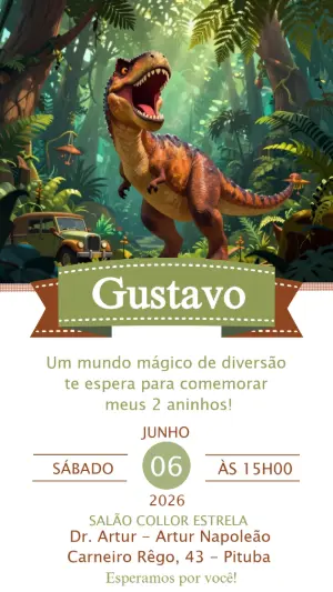 Invitación de cumpleaños Dinosaurio – Estático – CollorGraph EDITOR