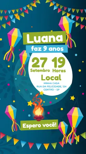 Convite de Aniversário Festa Junina Colorido para Editar