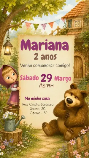 Convite Animado Masha e o Urso para Editar