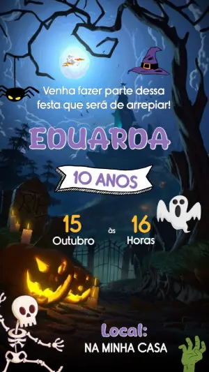 Convite de Aniversário Halloween Assustador para Editar Online