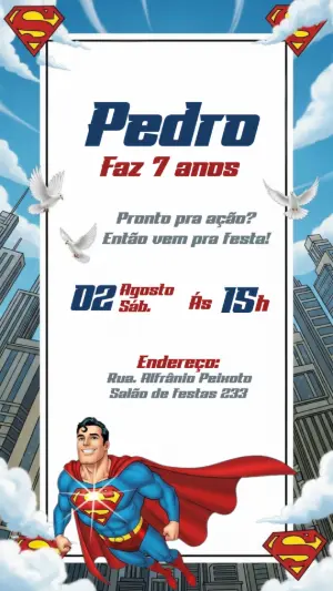 Convite de Aniversário Superman Editável para Imprimir
