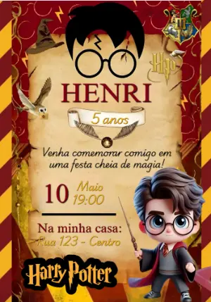 Convite de Aniversário Harry Potter Mágico para Editar