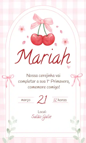 Convite de Aniversário Cerejinha Aquarela Editável