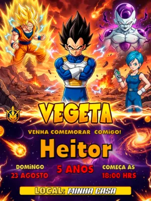Convite de Aniversário Dragon Ball Z Vegeta para Editar Online