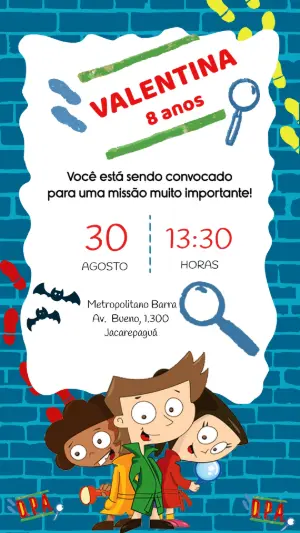 Convite de Aniversário D.P.A. Tema Detetives para Editar