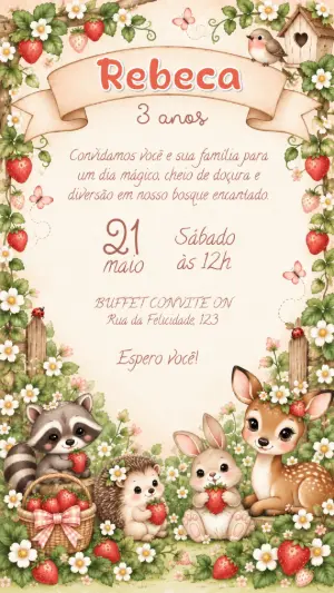 Convite Aniversário Bosque Encantado Animais Editável