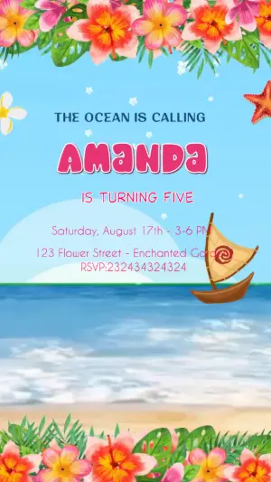 Animated Moana Birthday Video Invitation | Editable Template