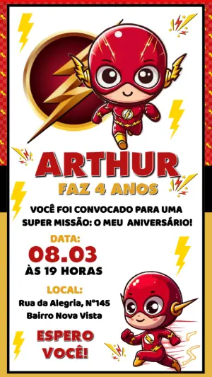 Convite de Aniversário Flash Infantil para Editar Online