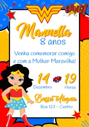 Convite de Aniversário Mulher Maravilha Cute para Editar