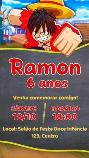 Convite de Aniversário Blox Fruits Roblox para Editar Online
