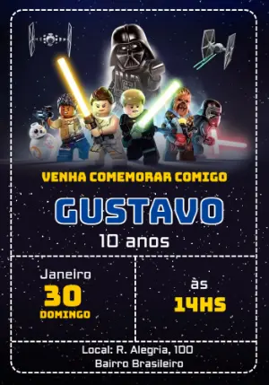 Convite Digital Aniversário Lego Star Wars Editável