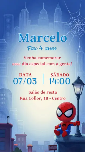 Convite Digital Aniversário Homem-Aranha Fofo para Editar