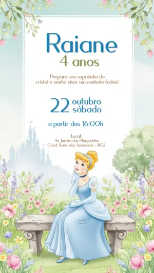 Convite de Aniversário Cinderela para Editar Online