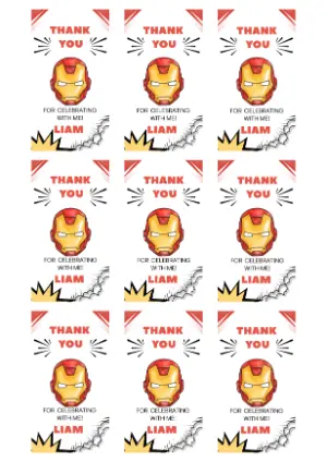 Editable Iron Man Thank You Tags for Birthday Party