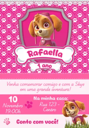 Convite Aniversário Patrulha Canina Skye para Editar Online