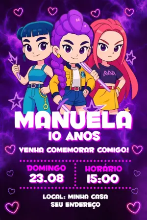 Invitation d'anniversaire KPop Demon Hunters – Statique – Mariana Correa