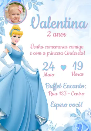 Convite de Aniversário Cinderela com Foto para Editar
