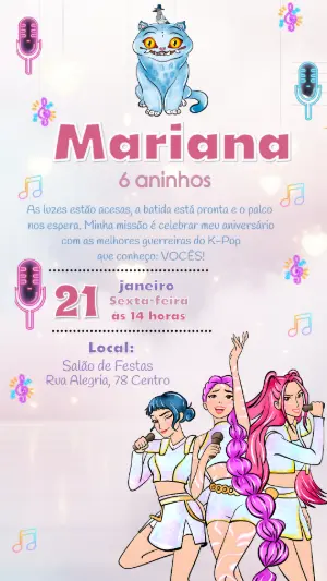 Vídeo Convite de Aniversário Guerreiras do K-Pop e Derpy para Editar