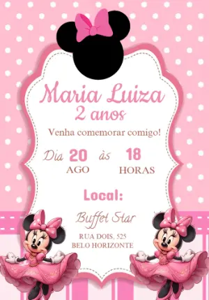 Convite de Aniversário Minnie Rosa Fofo para Editar Online