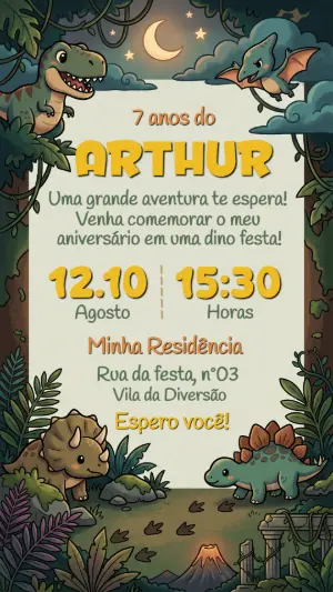 Convite Digital Infantil Tema Dinossauros Editável