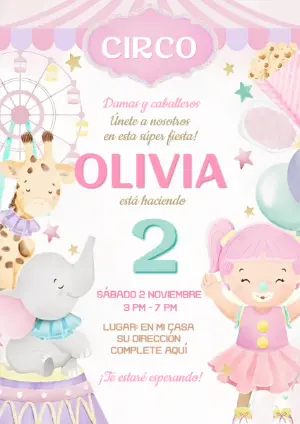 Invitación de cumpleaños Circo Rosa