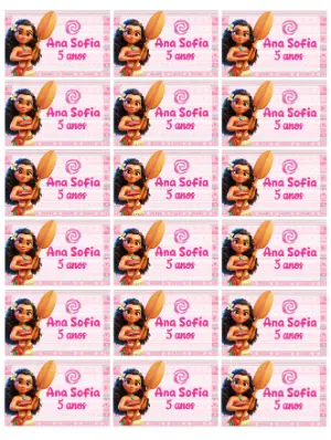 Adesivo Moana para Aniversário | Modelo Editável Infantil