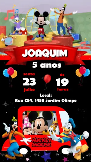 Convite Animado Aniversário Turma do Mickey para Editar Online