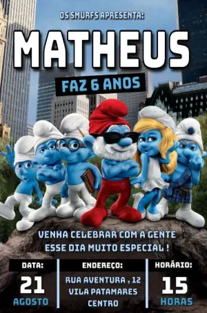 Convite de Aniversário Os Smurfs Editável Online para Imprimir