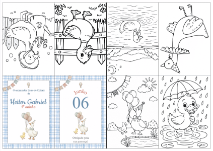 Livro de Colorir Gansinho Fofo para Aniversário Editável