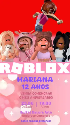 Vídeo Convite de Aniversário Roblox Rosa para Editar
