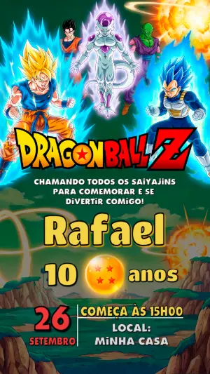 Convite de Aniversário Dragon Ball Z Editável para Festa