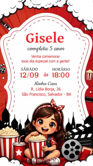 Convite Digital Festa Cinema e Pipoca para Editar
