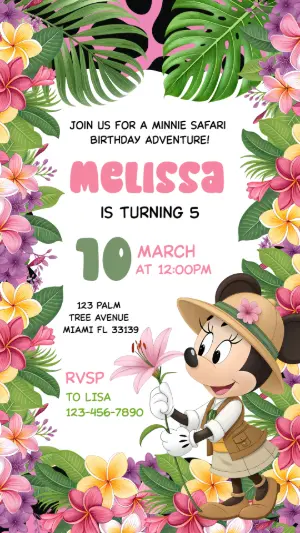 Minnie Safari Birthday Invitation | Editable Tropical Template