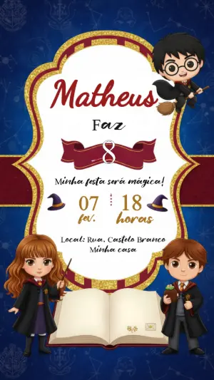 Convite de Aniversário Harry Potter Mágico para Editar