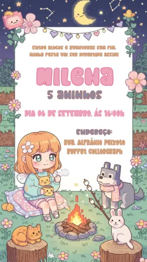 Convite Aniversário Minecraft Menina para Editar Online