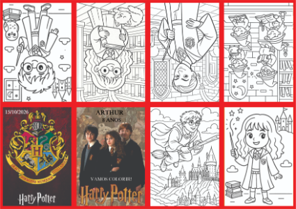 Livrinho de Colorir Harry Potter Editável para Aniversário