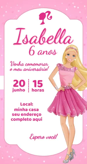 Convite de Aniversário Barbie Rosa para Editar e Enviar