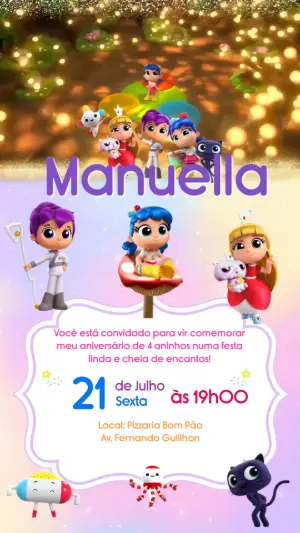 Convite Animado Vera e o Reino Arco Iris para Editar