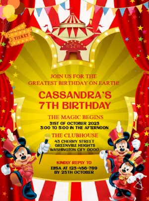 Ringmaster Mouse Circus Birthday Invite - Editable Template