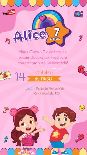 Convite de Aniversário Maria Clara & JP para Editar