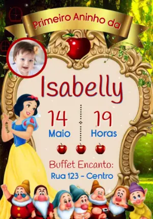 Convite Aniversário Branca de Neve com Foto para Editar