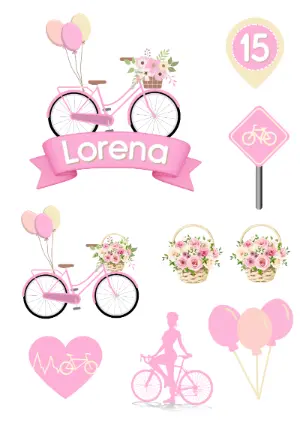 Topo de Bolo Aniversário Ciclista Rosa para Editar Online