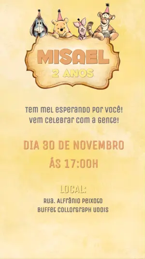 Convite de Aniversário Ursinho Pooh Fofo para Editar Online