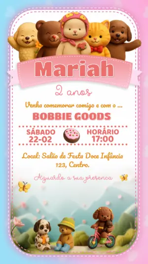 Convite Aniversário Bobbie Goods para Editar Online