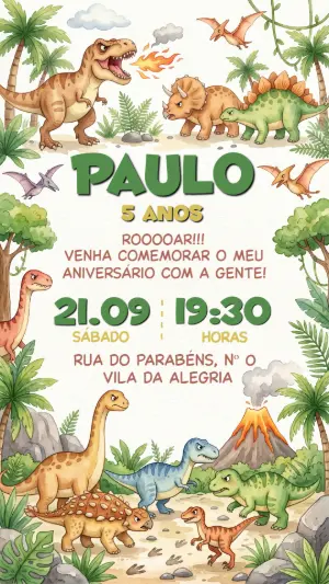 Invitación de cumpleaños Dinosaurio – Estático – Festôu Convites