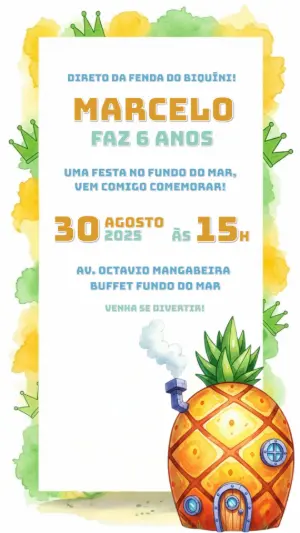 Convite Aniversário Bob Esponja Fundo do Mar para Editar Online
