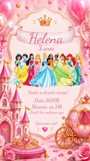 Convite Digital Aniversário Princesas da Disney